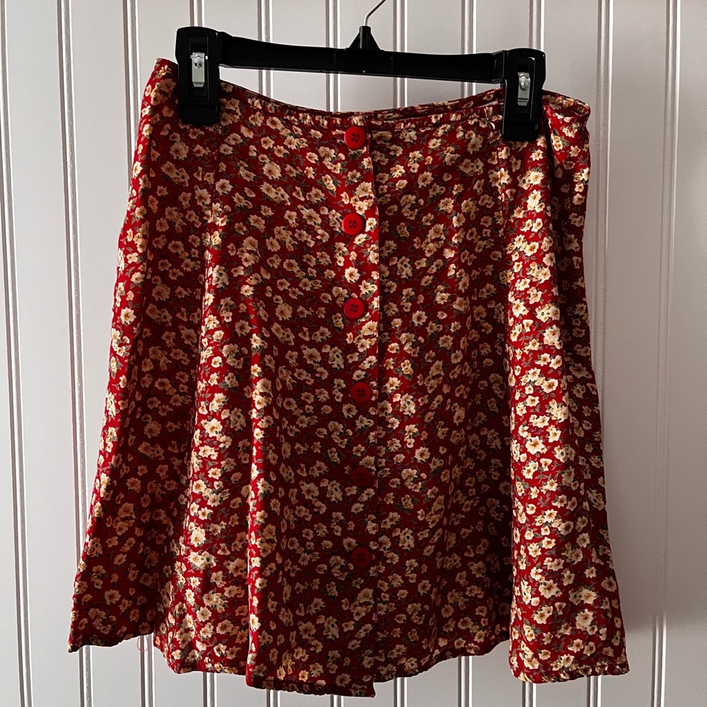 Vintage 90s Express red floral mini skirt